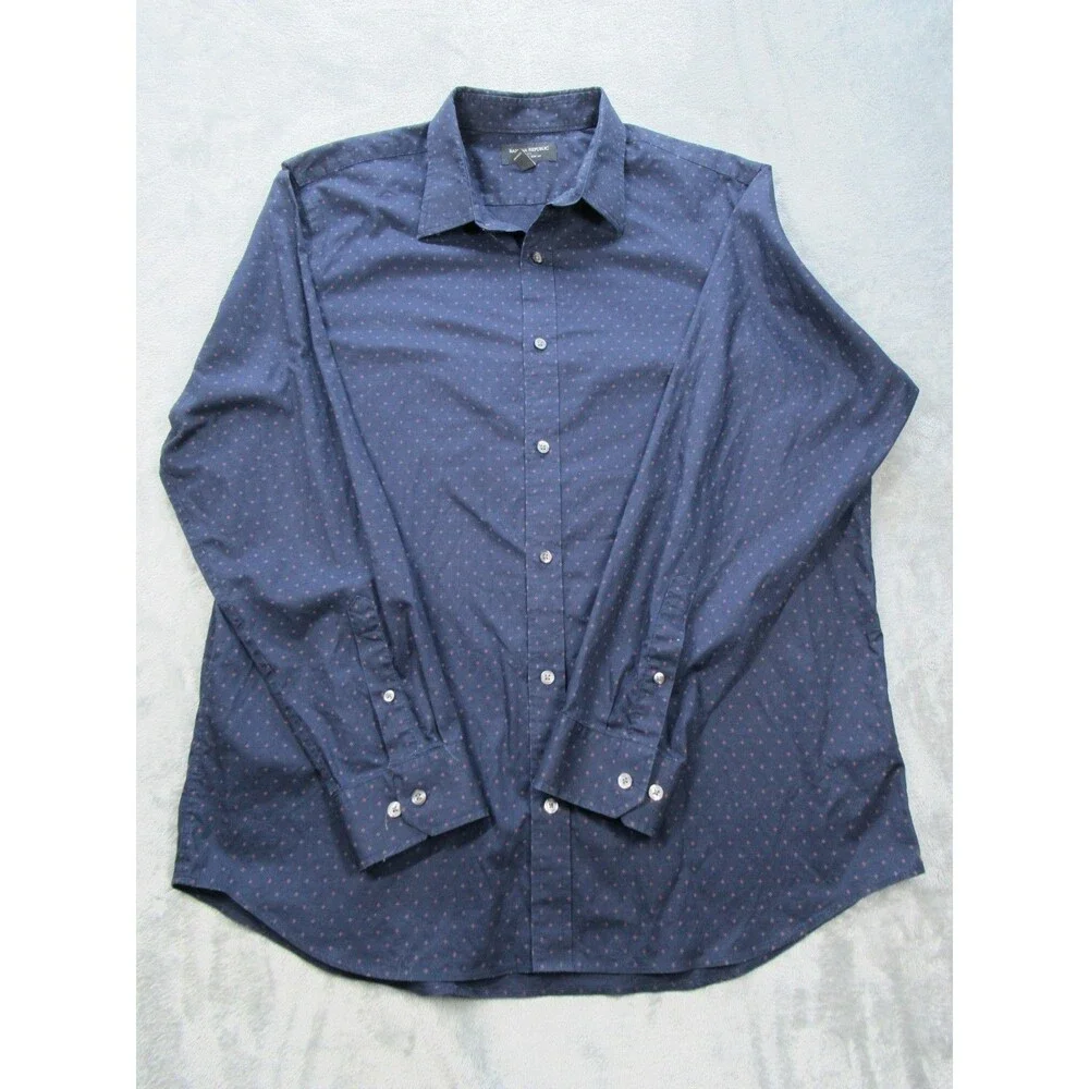 Banana Republic Shirt Mens XL 17-17.5 Slim Fit Non-Iron Geometric Blue Long Slv.